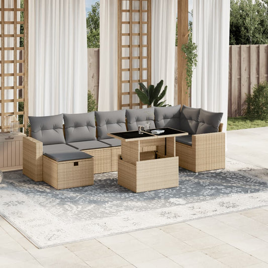 8-delige Loungeset met kussens poly rattan beige is nu te koop bij PeponiXL, paradijselijk wonen!
