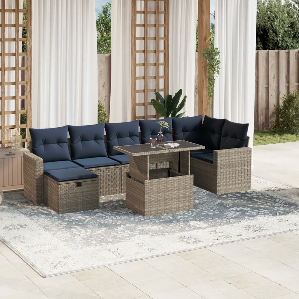 8-delige tuinbankset met kussens, grijs polyrotan is nu te koop bij PeponiXL, paradijselijk wonen!