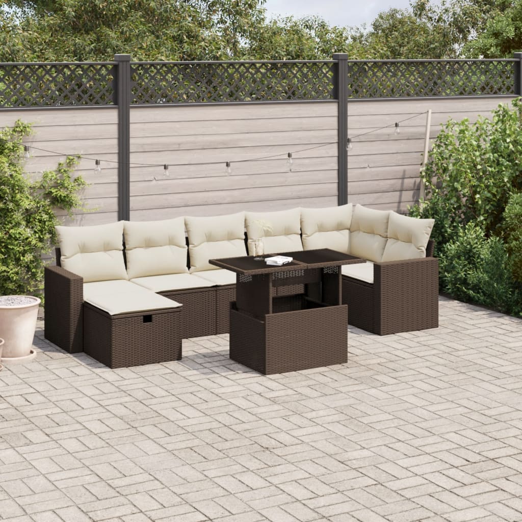 8-delige Loungeset met kussens poly rattan bruin is nu te koop bij PeponiXL, paradijselijk wonen!