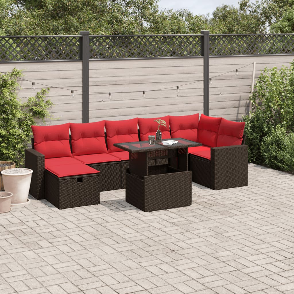 8-delige tuinbankset met kussens, bruin polyrotan is nu te koop bij PeponiXL, paradijselijk wonen!