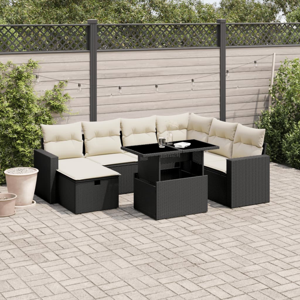8-delige Loungeset met kussens poly rattan zwart is nu te koop bij PeponiXL, paradijselijk wonen!