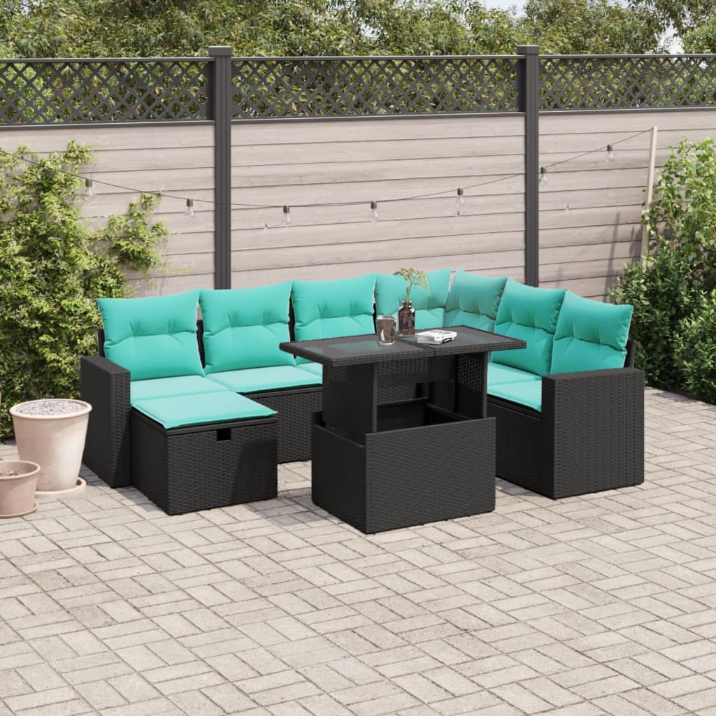 8-delige tuinbankset met kussens, zwart polyrotan is nu te koop bij PeponiXL, paradijselijk wonen!