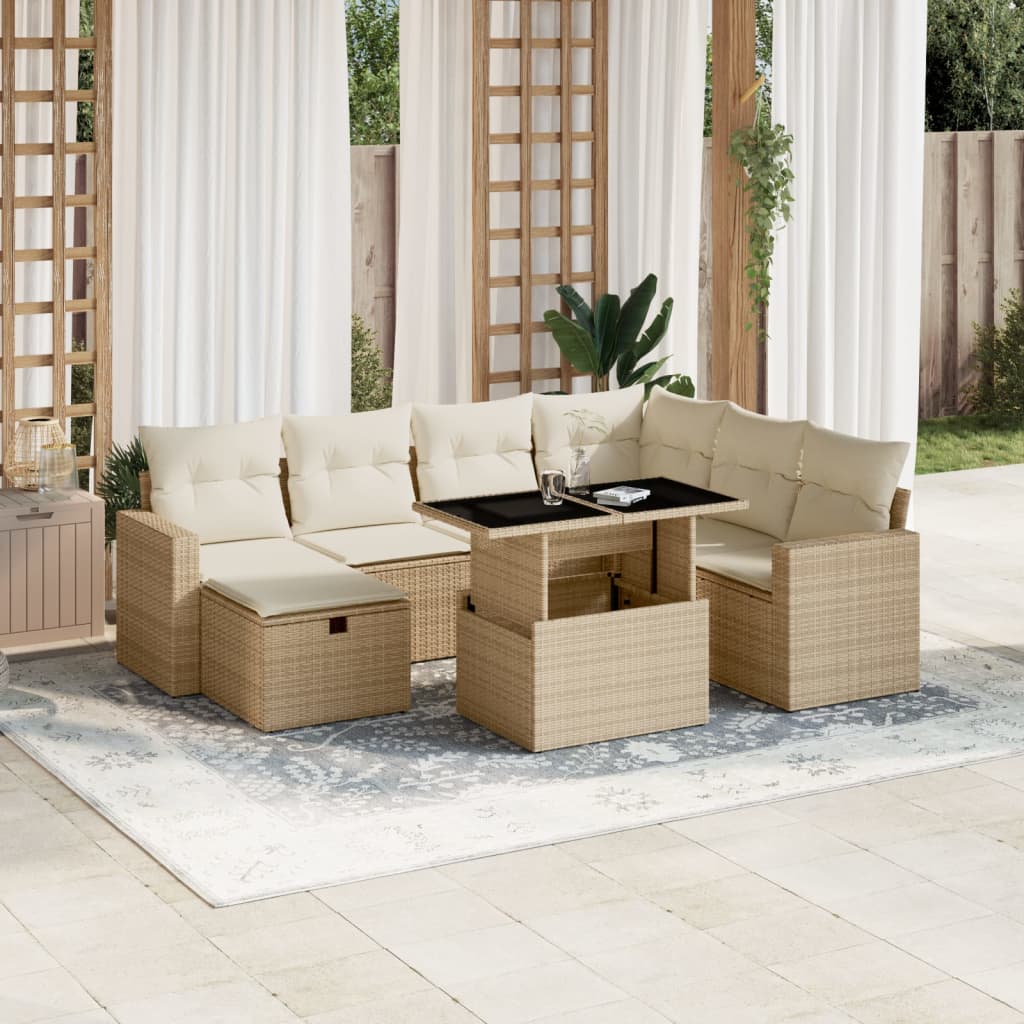 8-delige Loungeset met kussens poly rattan beige is nu te koop bij PeponiXL, paradijselijk wonen!