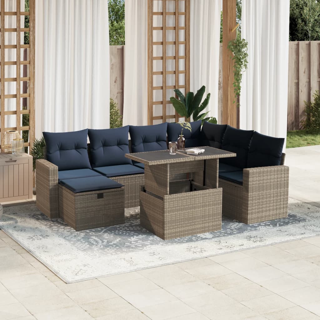 8-delige tuinbankset met kussens, grijs polyrotan is nu te koop bij PeponiXL, paradijselijk wonen!