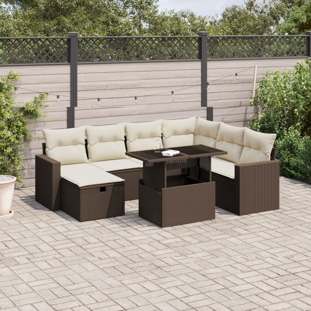 8-delige Loungeset met kussens poly rattan bruin is nu te koop bij PeponiXL, paradijselijk wonen!