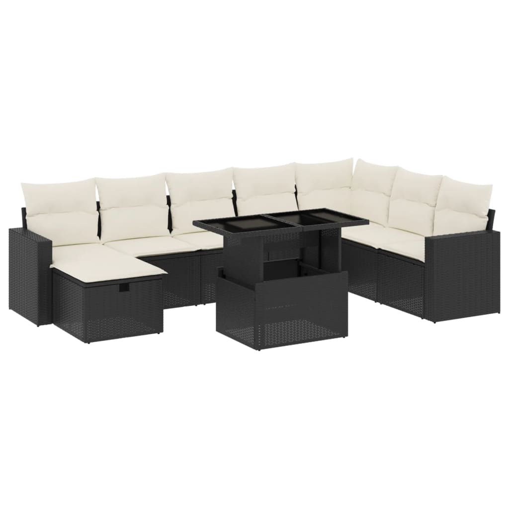 9-delige Loungeset met kussens poly rattan zwart is nu te koop bij PeponiXL, paradijselijk wonen!
