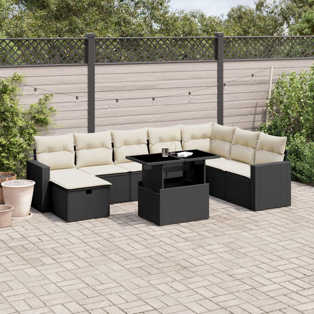 9-delige Loungeset met kussens poly rattan zwart is nu te koop bij PeponiXL, paradijselijk wonen!