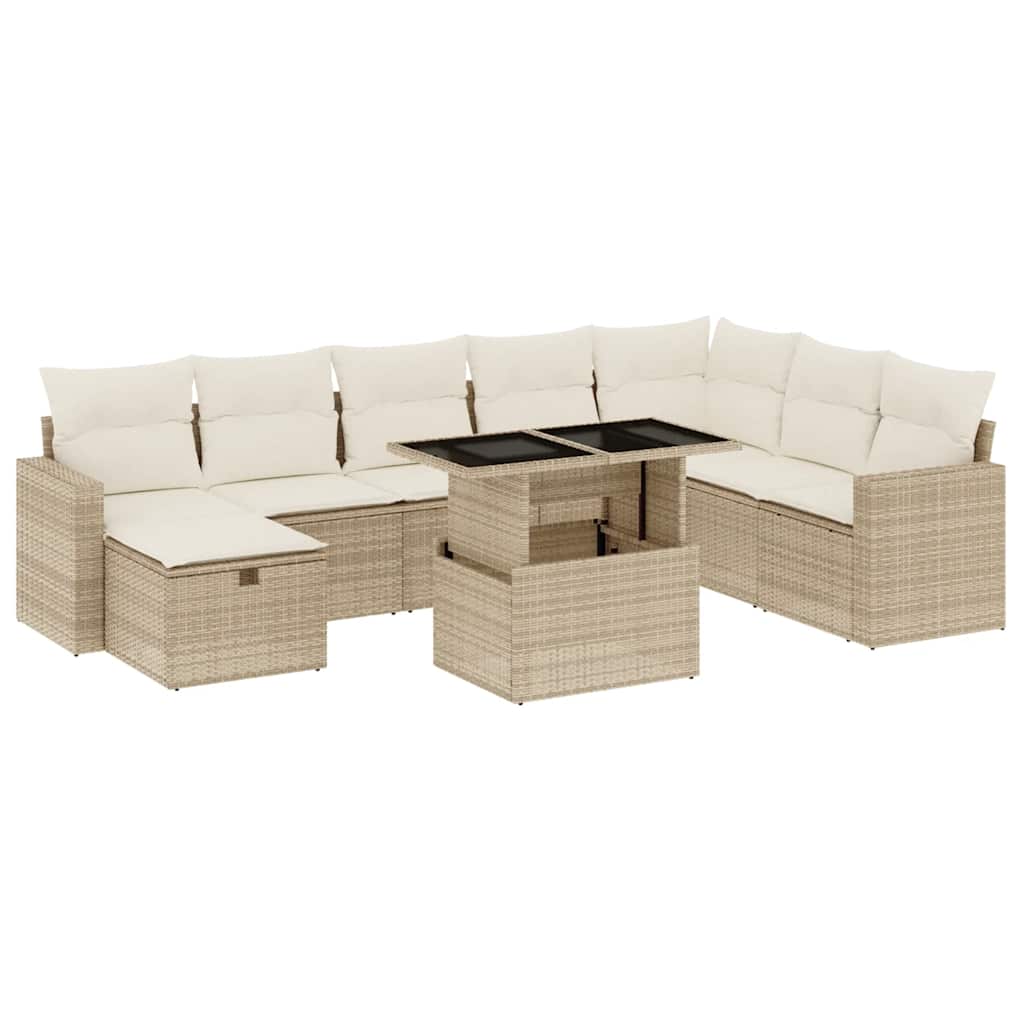 9-delige Loungeset met kussens poly rattan beige is nu te koop bij PeponiXL, paradijselijk wonen!