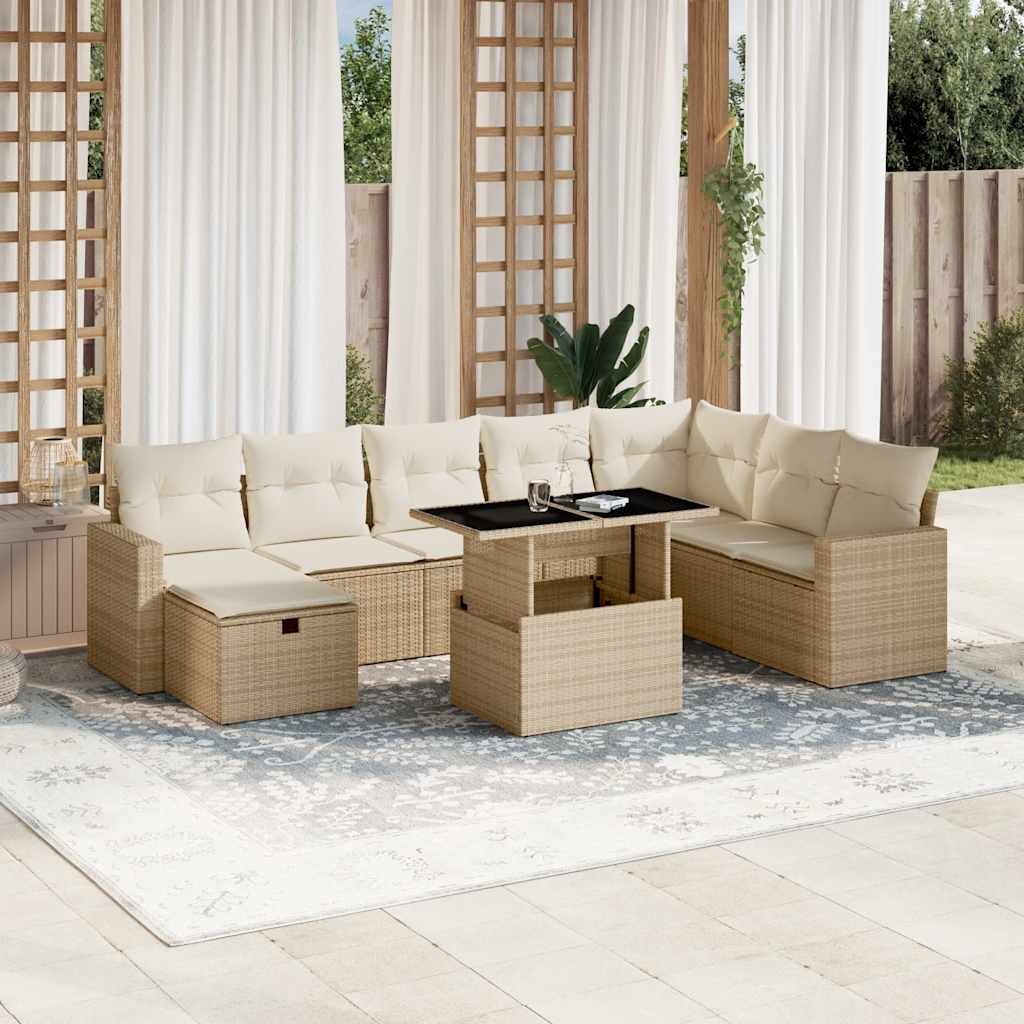 9-delige Loungeset met kussens poly rattan beige is nu te koop bij PeponiXL, paradijselijk wonen!