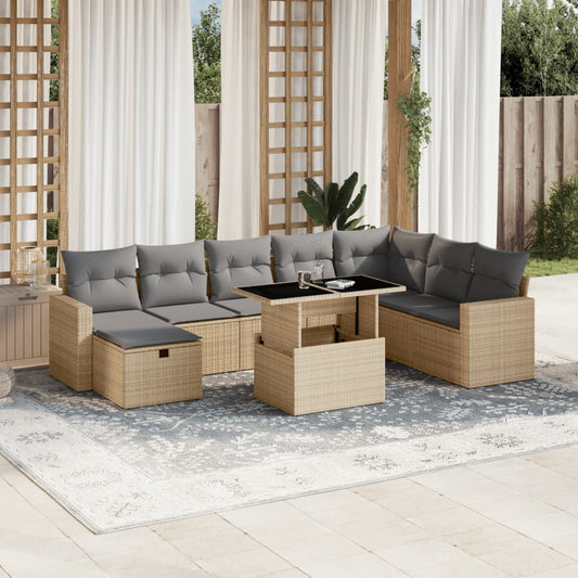 9-delige Loungeset met kussens poly rattan beige is nu te koop bij PeponiXL, paradijselijk wonen!
