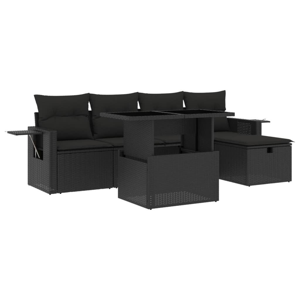6-delige Loungeset met kussens poly rattan zwart is nu te koop bij PeponiXL, paradijselijk wonen!