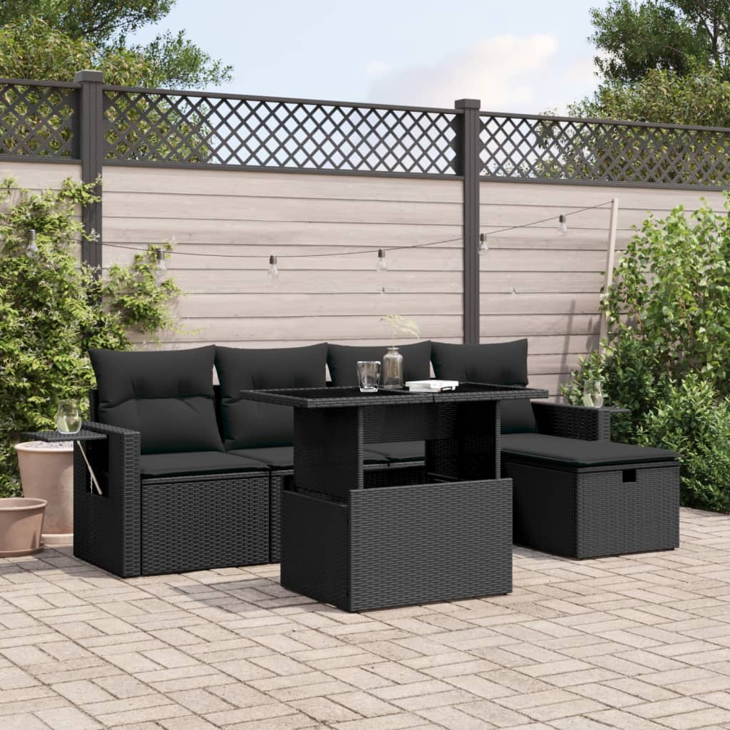6-delige Loungeset met kussens poly rattan zwart is nu te koop bij PeponiXL, paradijselijk wonen!