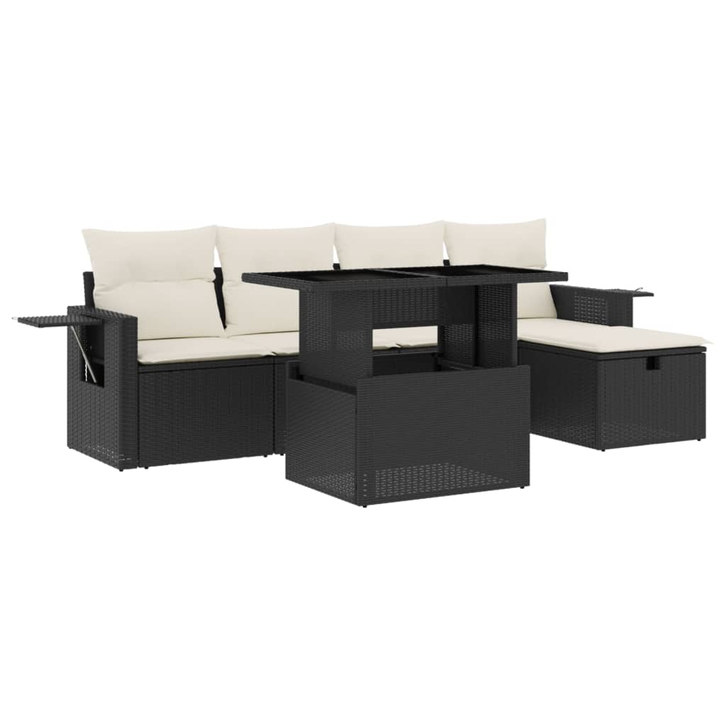 6-delige Loungeset met kussens poly rattan zwart is nu te koop bij PeponiXL, paradijselijk wonen!