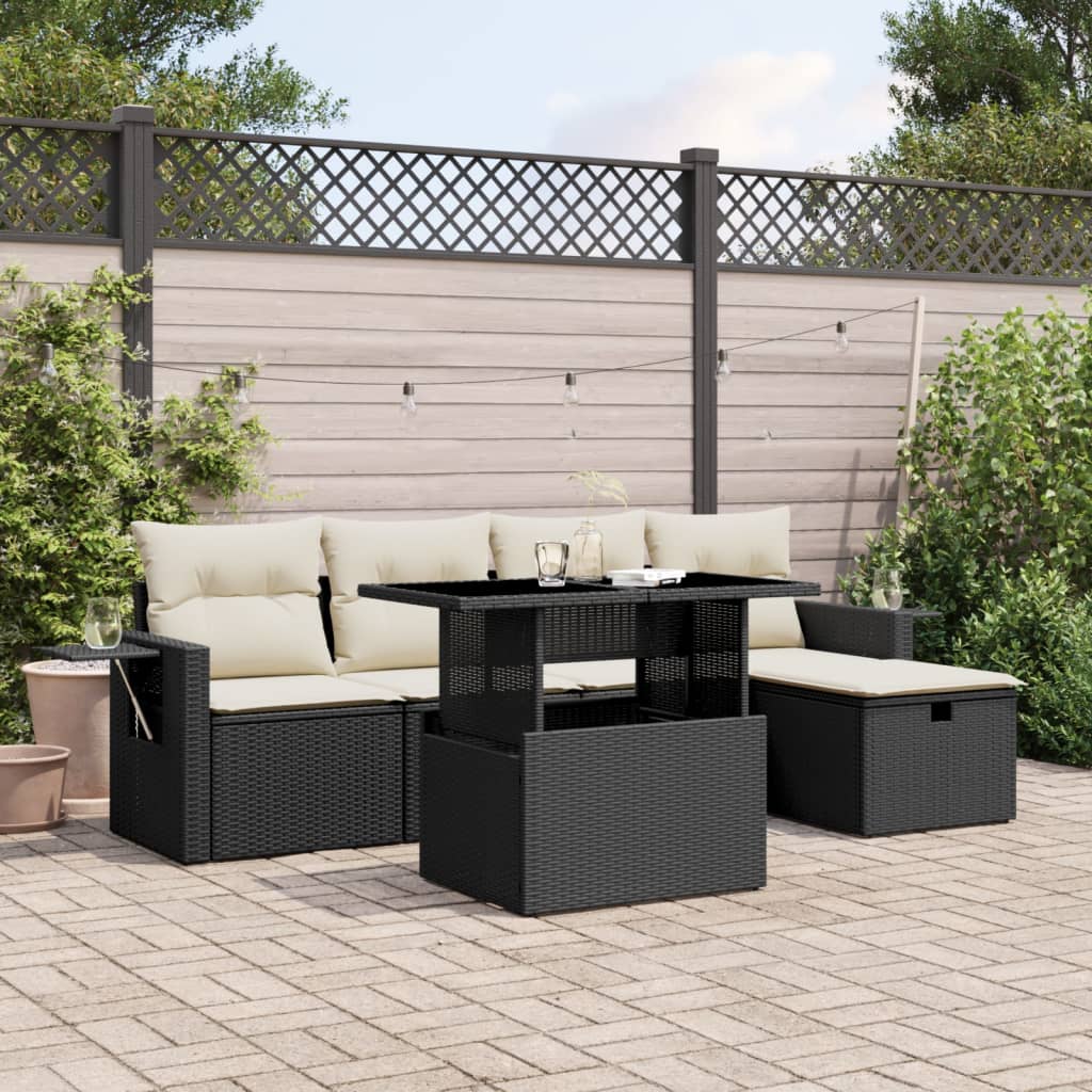 6-delige Loungeset met kussens poly rattan zwart is nu te koop bij PeponiXL, paradijselijk wonen!