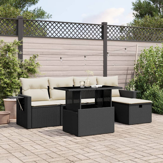 6-delige Loungeset met kussens poly rattan zwart is nu te koop bij PeponiXL, paradijselijk wonen!