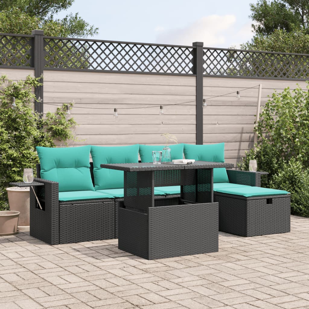 6-delige tuinbankset met kussens van zwart polyrotan is nu te koop bij PeponiXL, paradijselijk wonen!