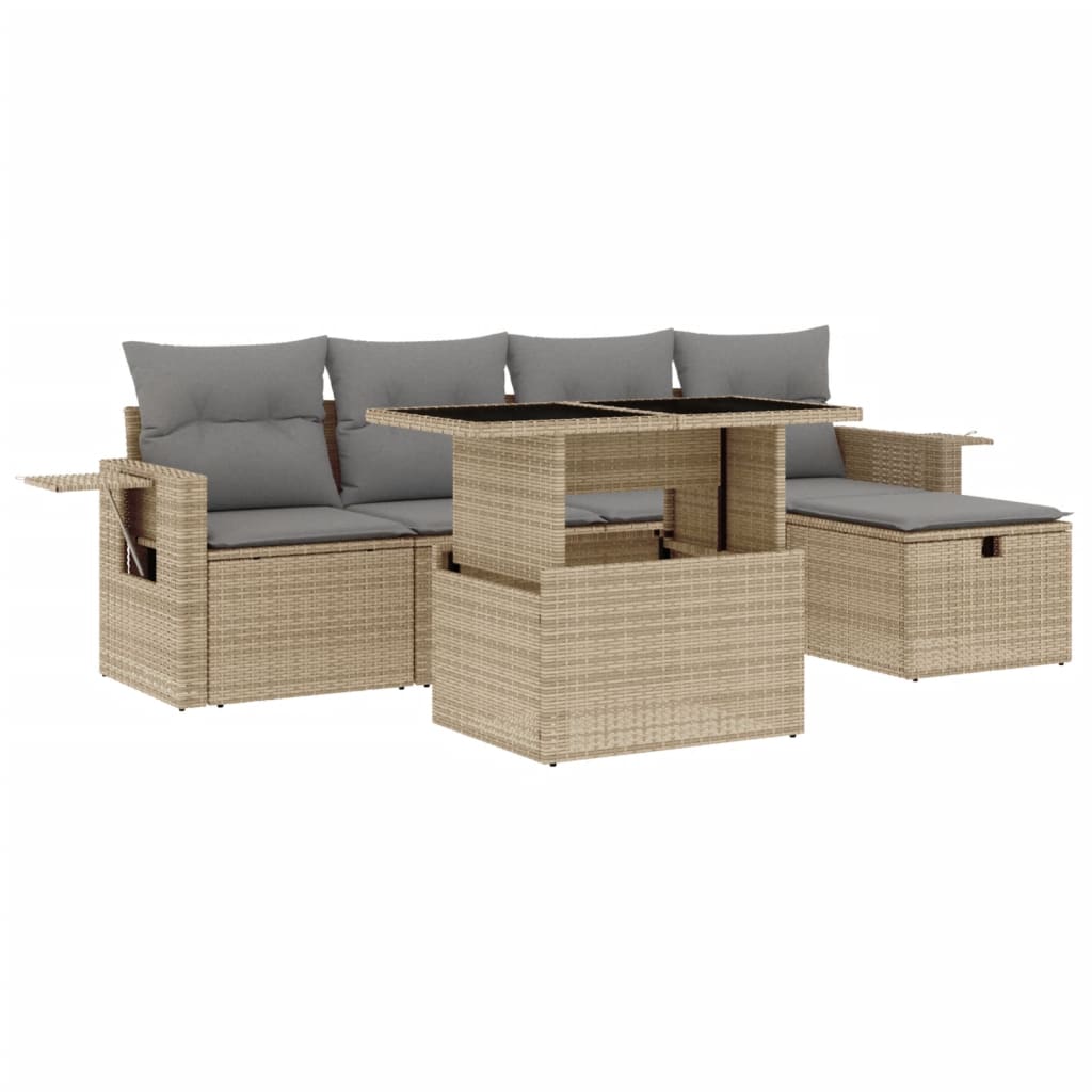 6-delige Loungeset met kussens poly rattan beige is nu te koop bij PeponiXL, paradijselijk wonen!