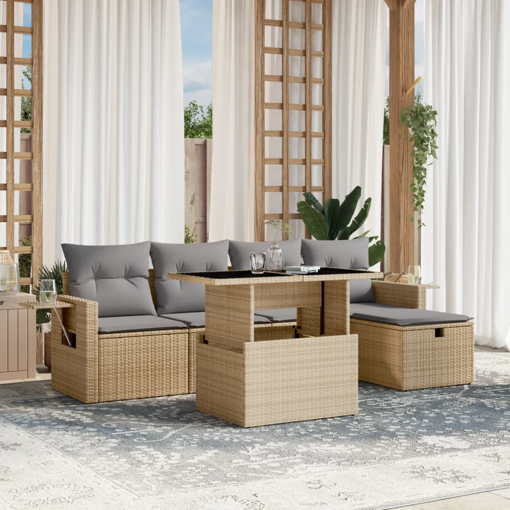 6-delige Loungeset met kussens poly rattan beige is nu te koop bij PeponiXL, paradijselijk wonen!