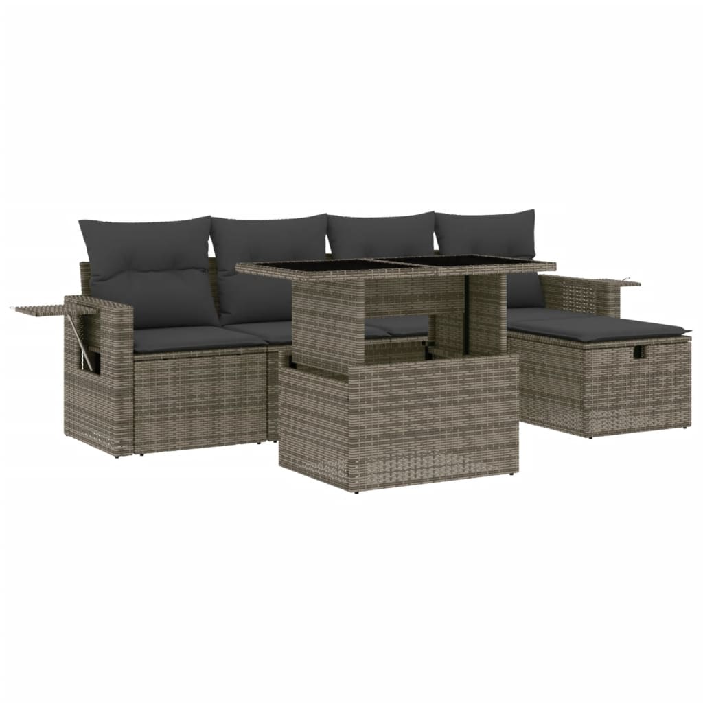6-delige Loungeset met kussens poly rattan grijs is nu te koop bij PeponiXL, paradijselijk wonen!
