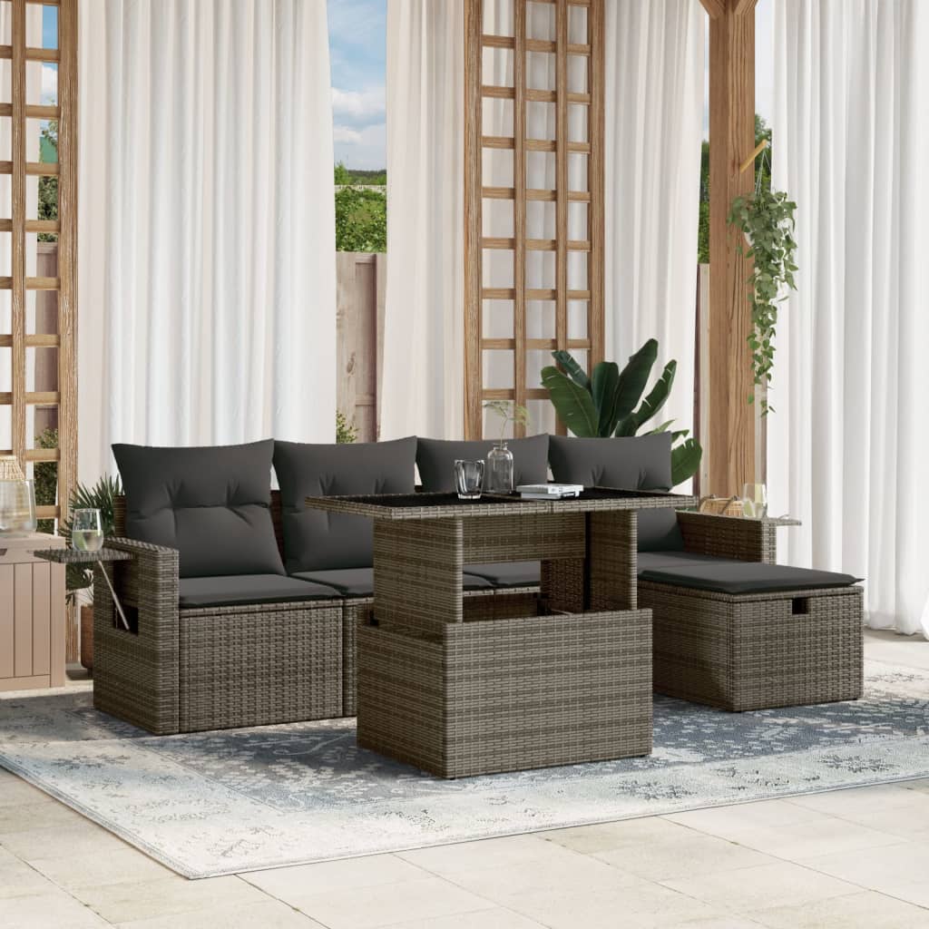 6-delige Loungeset met kussens poly rattan grijs is nu te koop bij PeponiXL, paradijselijk wonen!