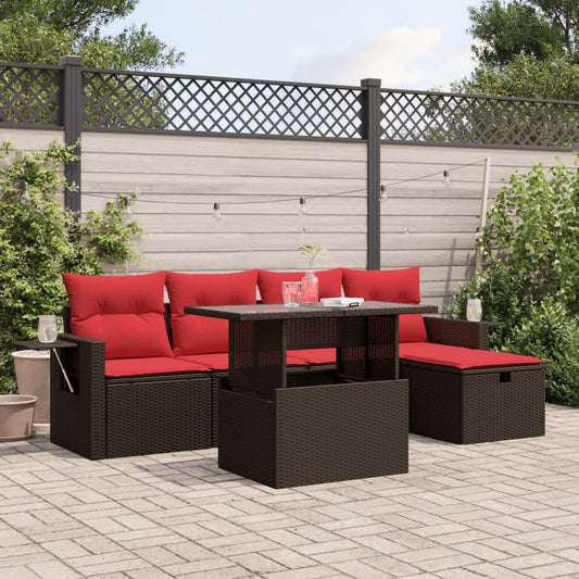 6-delige tuinbankset met kussens, bruin polyrotan is nu te koop bij PeponiXL, paradijselijk wonen!