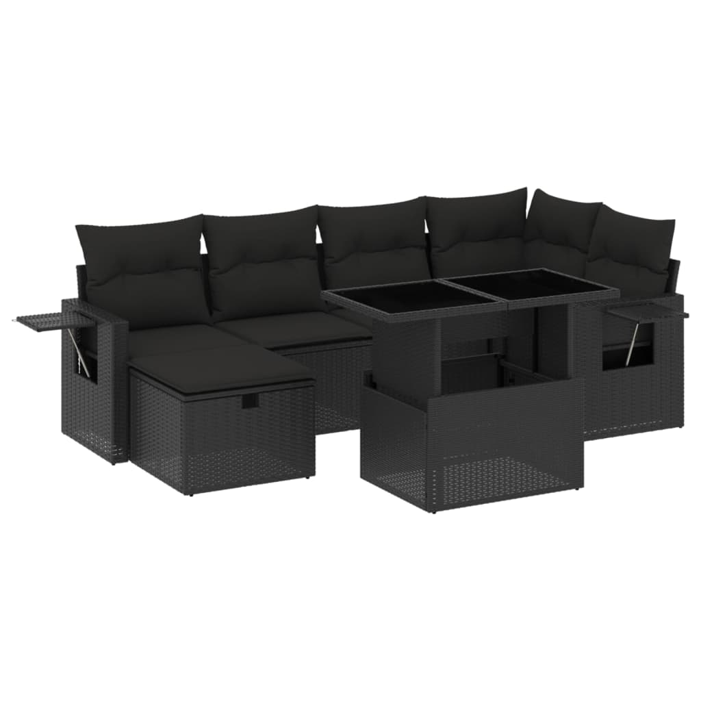 7-delige Loungeset met kussens poly rattan zwart is nu te koop bij PeponiXL, paradijselijk wonen!
