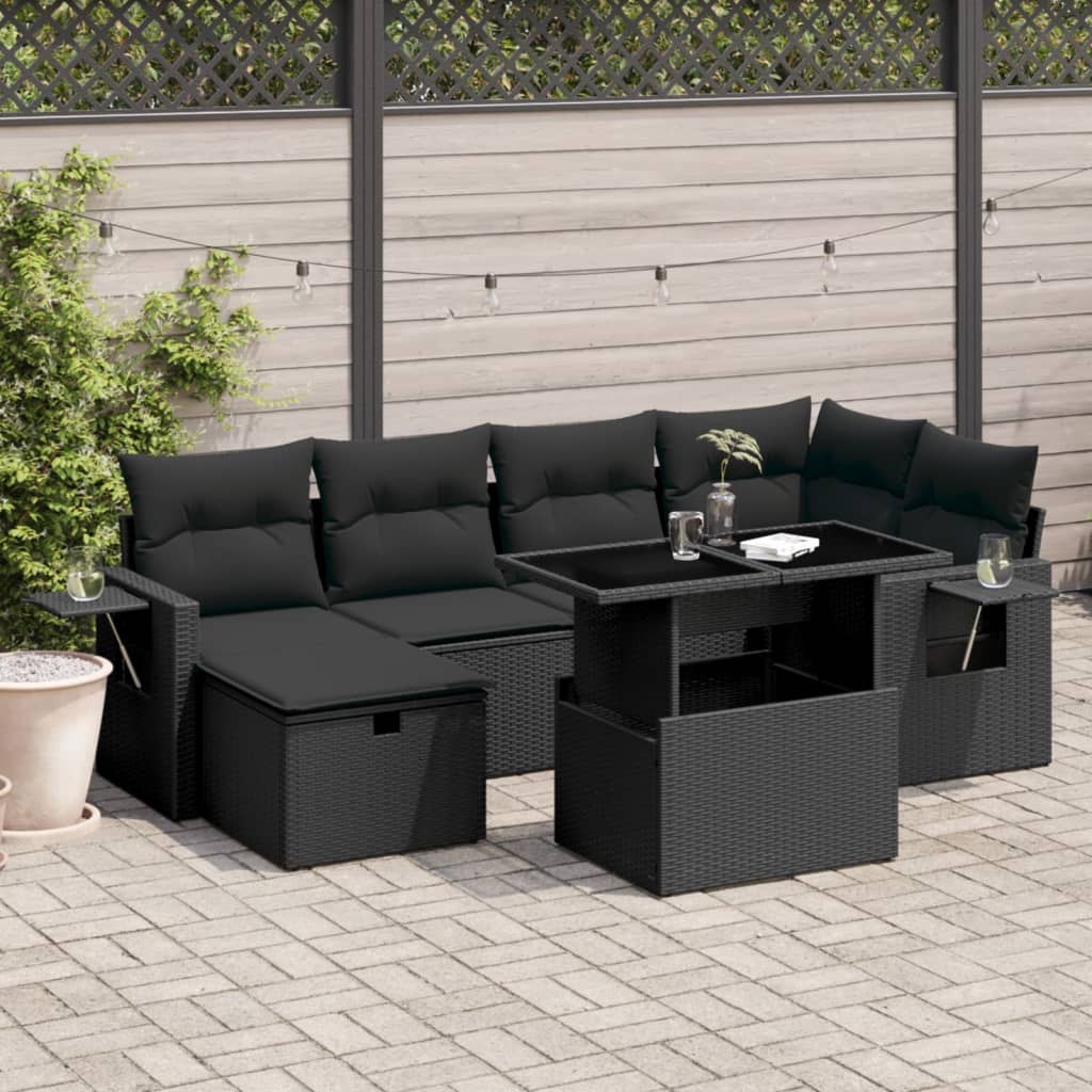 7-delige Loungeset met kussens poly rattan zwart is nu te koop bij PeponiXL, paradijselijk wonen!