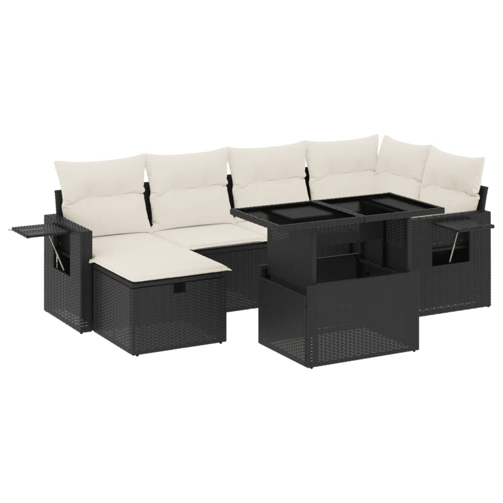 7-delige Loungeset met kussens poly rattan zwart is nu te koop bij PeponiXL, paradijselijk wonen!