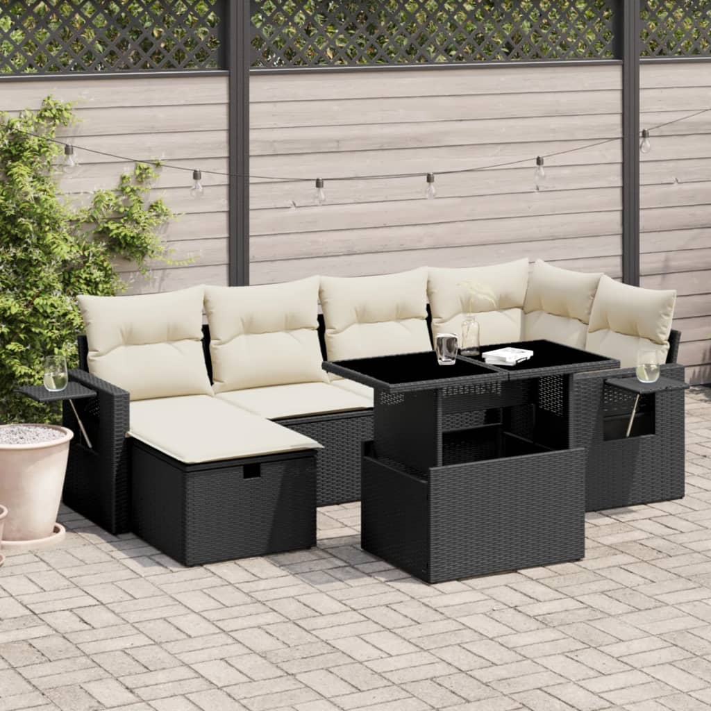 7-delige Loungeset met kussens poly rattan zwart is nu te koop bij PeponiXL, paradijselijk wonen!