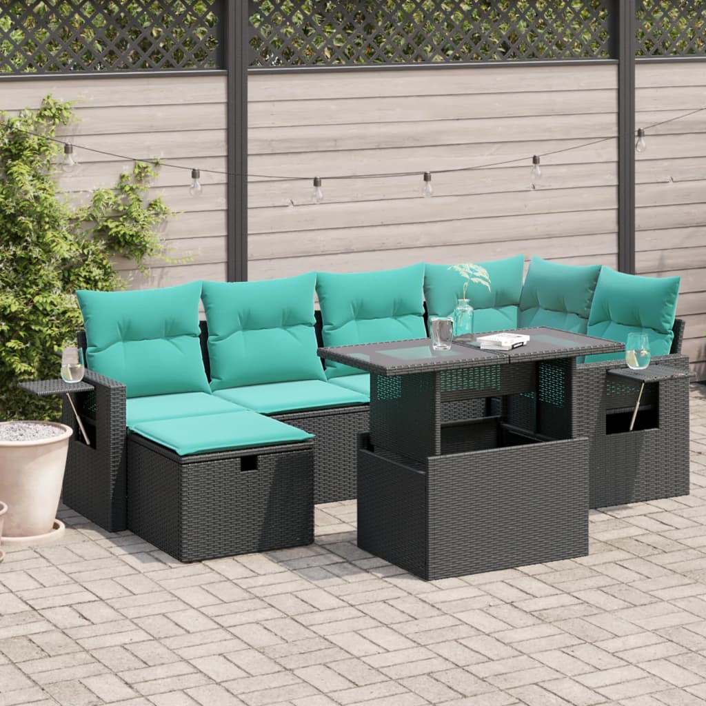 7-delige tuinbankset met kussens van zwart polyrotan is nu te koop bij PeponiXL, paradijselijk wonen!