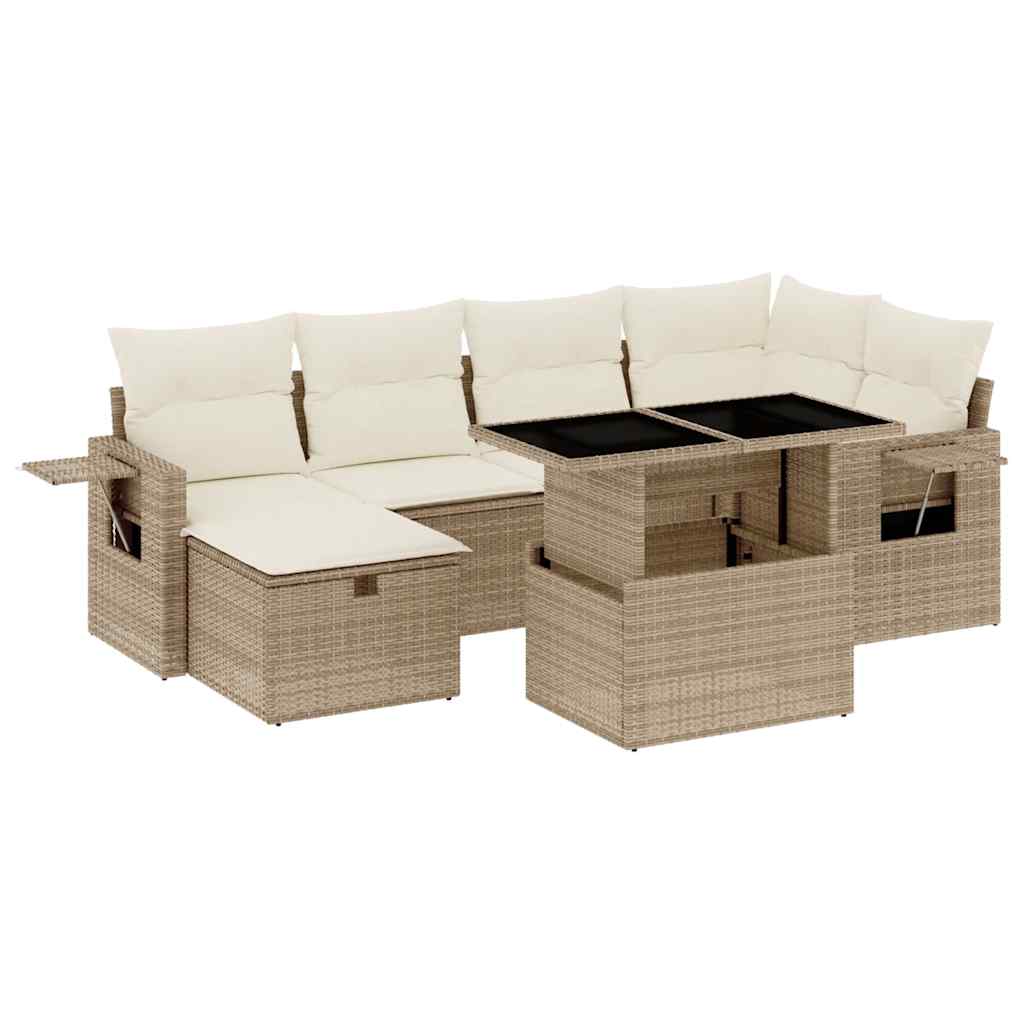 7-delige Loungeset met kussens poly rattan beige is nu te koop bij PeponiXL, paradijselijk wonen!