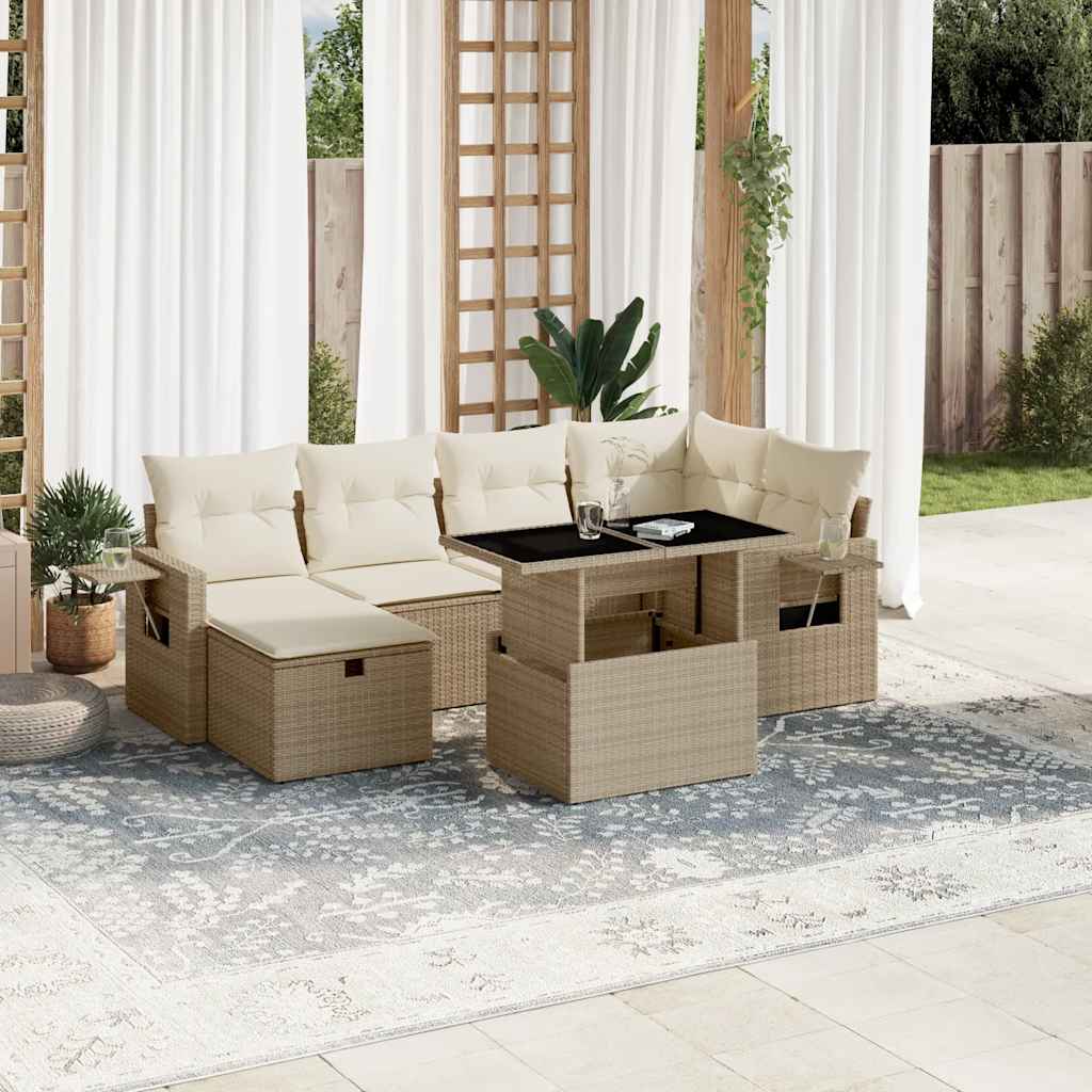7-delige Loungeset met kussens poly rattan beige is nu te koop bij PeponiXL, paradijselijk wonen!
