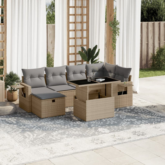 7-delige Loungeset met kussens poly rattan beige is nu te koop bij PeponiXL, paradijselijk wonen!