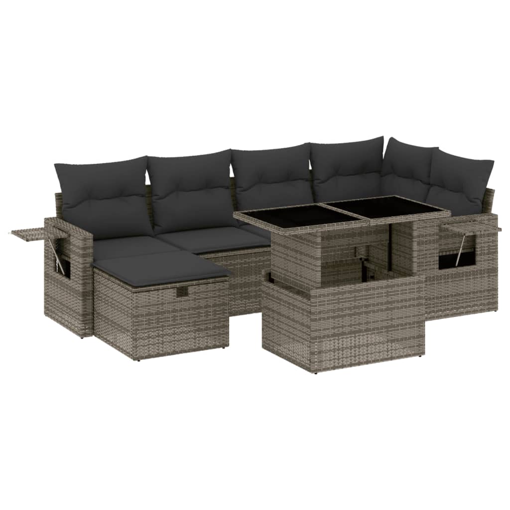 7-delige Loungeset met kussens poly rattan grijs is nu te koop bij PeponiXL, paradijselijk wonen!