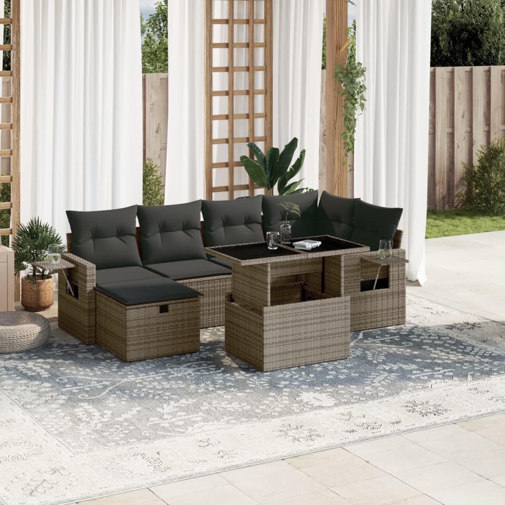 7-delige Loungeset met kussens poly rattan grijs is nu te koop bij PeponiXL, paradijselijk wonen!