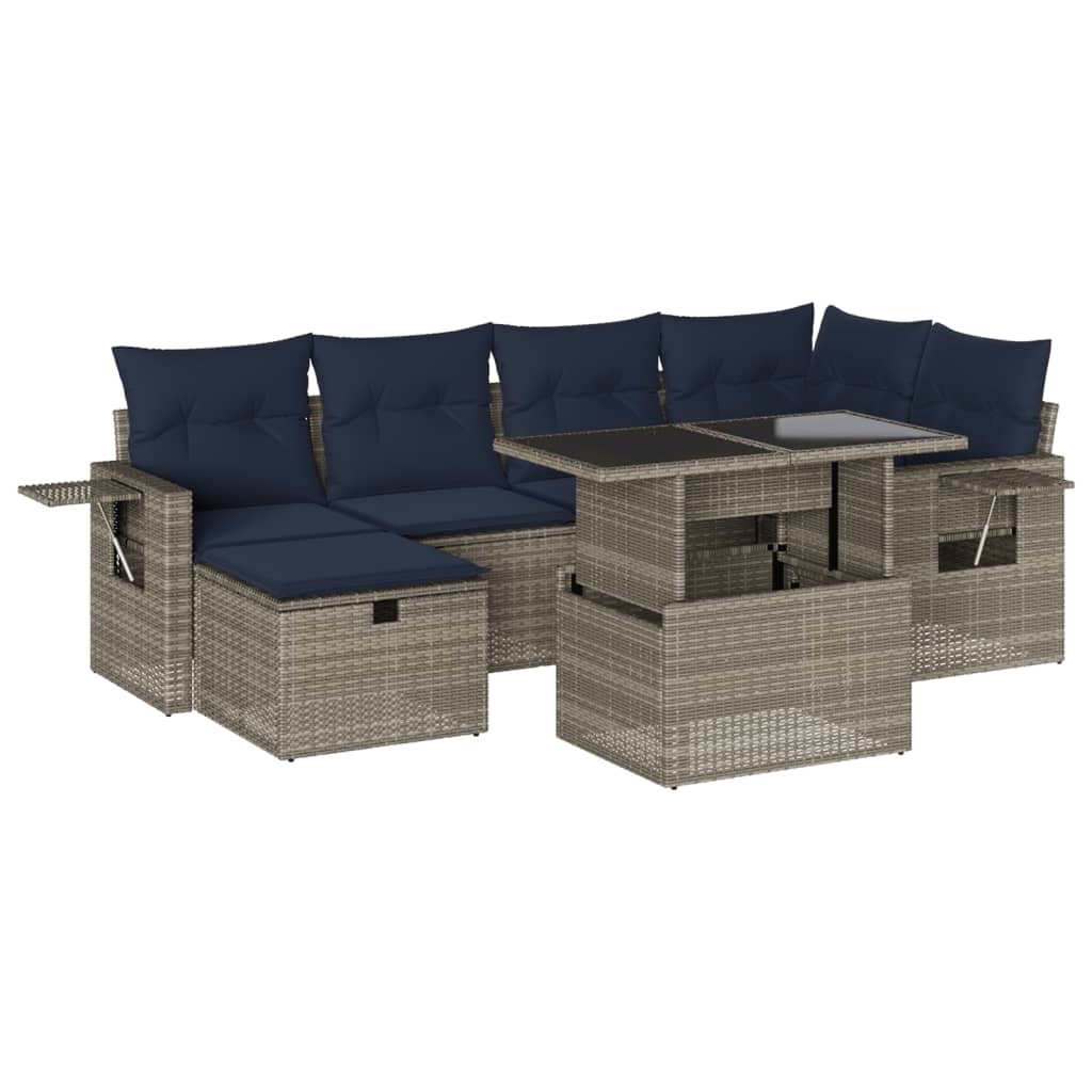 7-delige tuinbankset met kussens, grijs polyrotan is nu te koop bij PeponiXL, paradijselijk wonen!