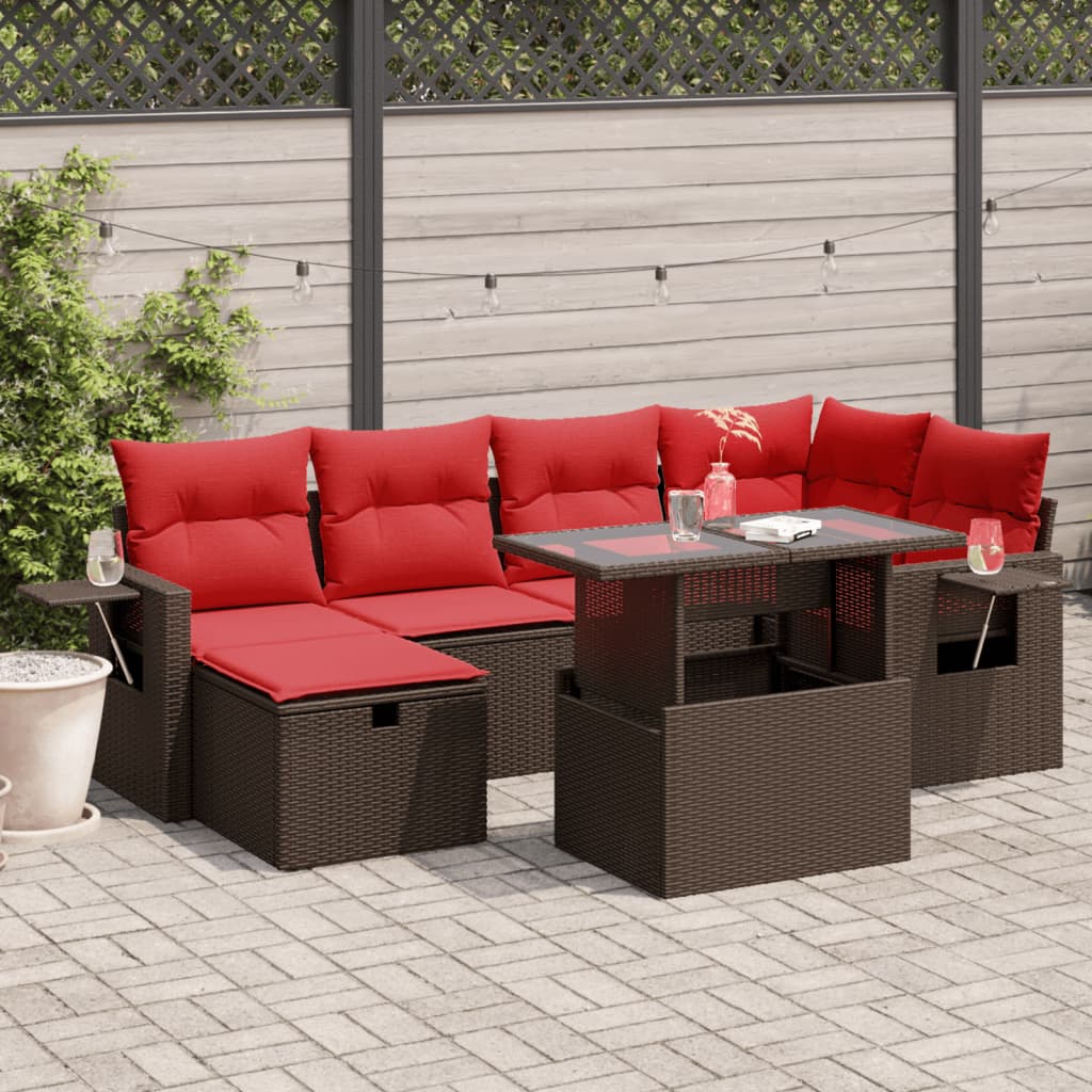 7-delige tuinbankset met kussens, bruin polyrotan is nu te koop bij PeponiXL, paradijselijk wonen!