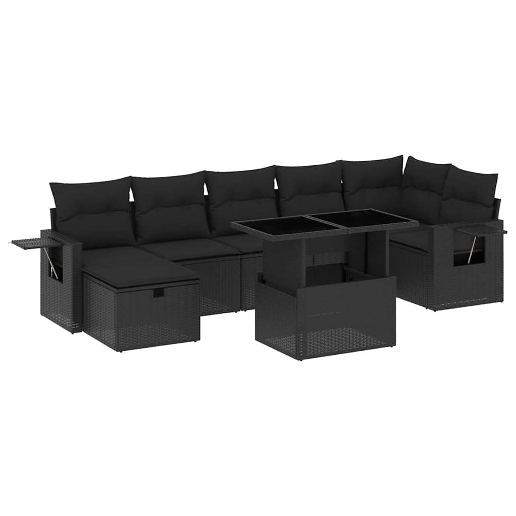 8-delige Loungeset met kussens poly rattan zwart is nu te koop bij PeponiXL, paradijselijk wonen!
