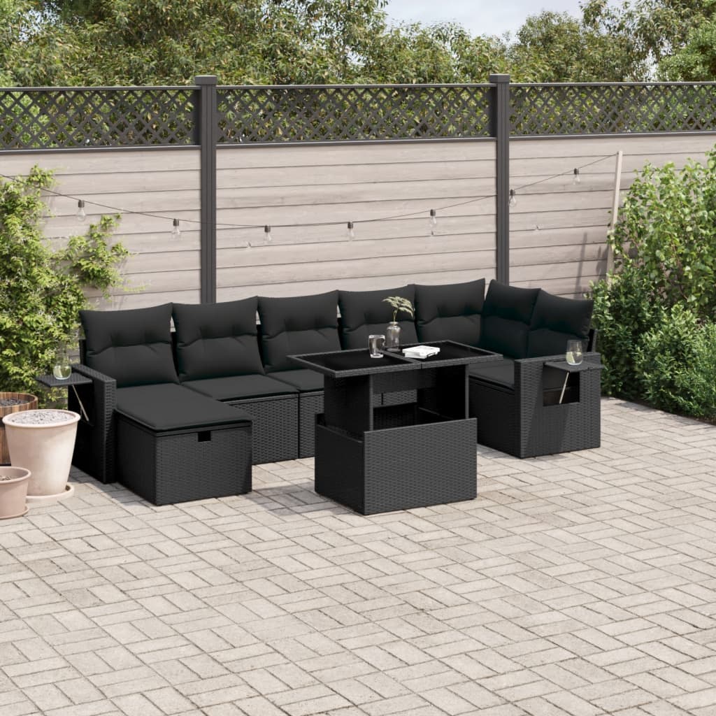 8-delige Loungeset met kussens poly rattan zwart is nu te koop bij PeponiXL, paradijselijk wonen!