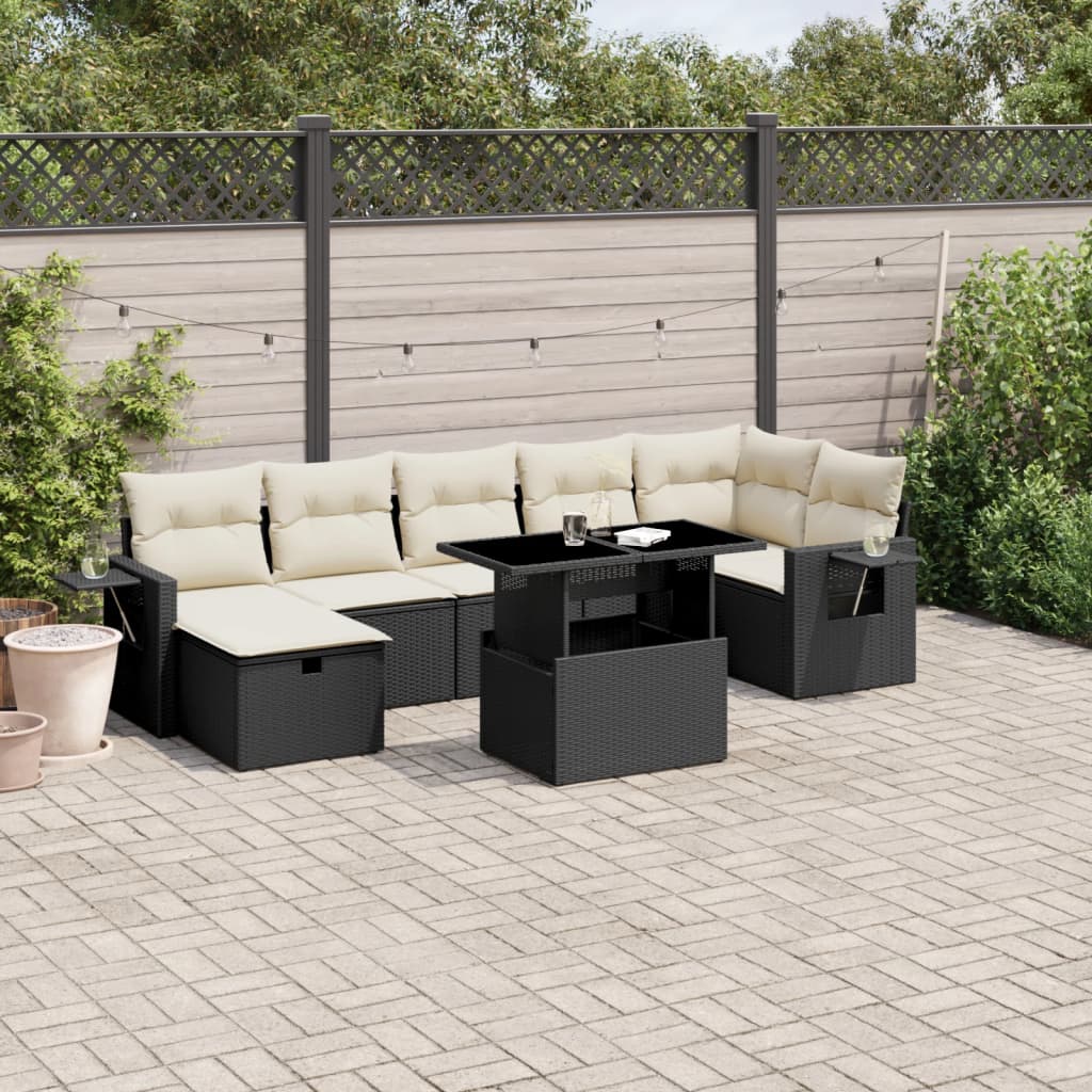 8-delige Loungeset met kussens poly rattan zwart is nu te koop bij PeponiXL, paradijselijk wonen!