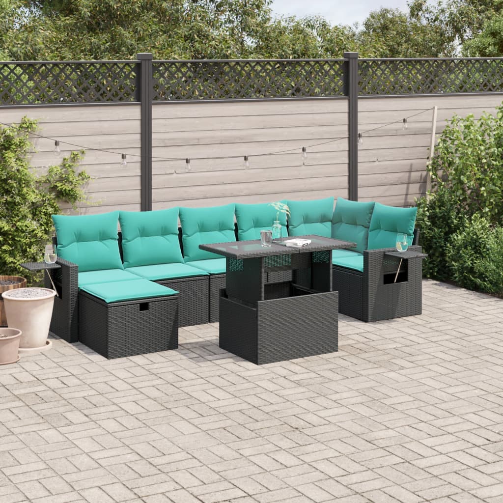 8-delige tuinbankset met kussens, zwart polyrotan is nu te koop bij PeponiXL, paradijselijk wonen!