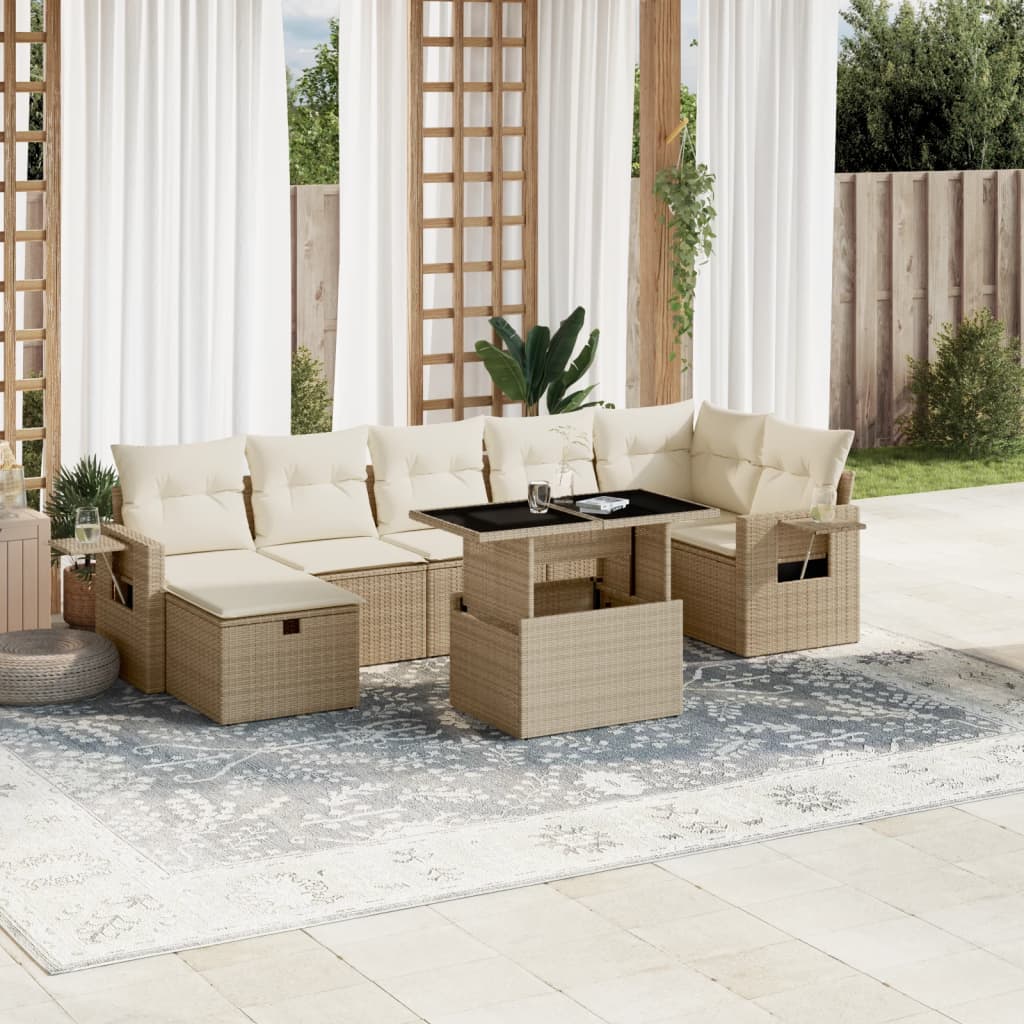 8-delige Loungeset met kussens poly rattan beige is nu te koop bij PeponiXL, paradijselijk wonen!