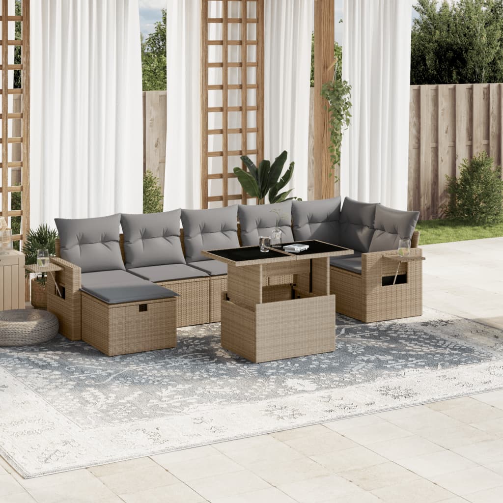 8-delige Loungeset met kussens poly rattan beige is nu te koop bij PeponiXL, paradijselijk wonen!