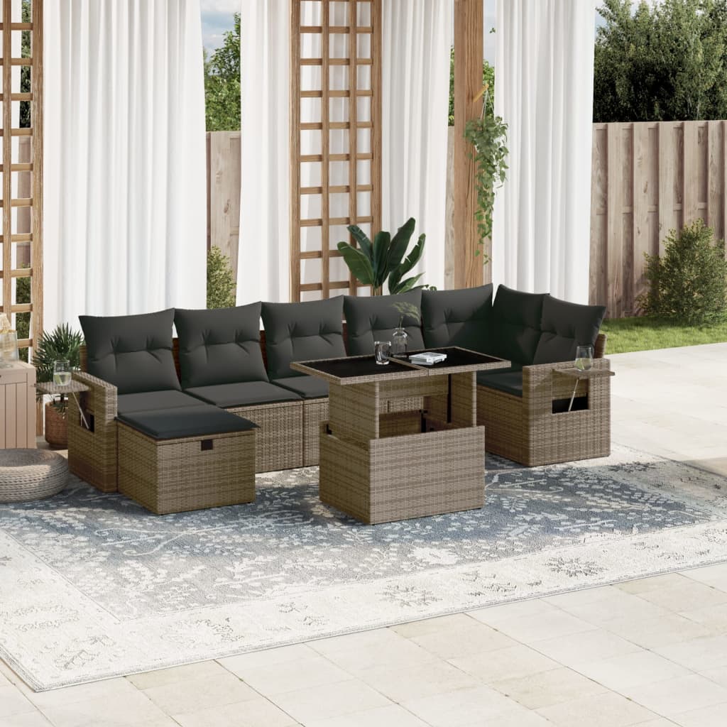 8-delige Loungeset met kussens poly rattan grijs is nu te koop bij PeponiXL, paradijselijk wonen!
