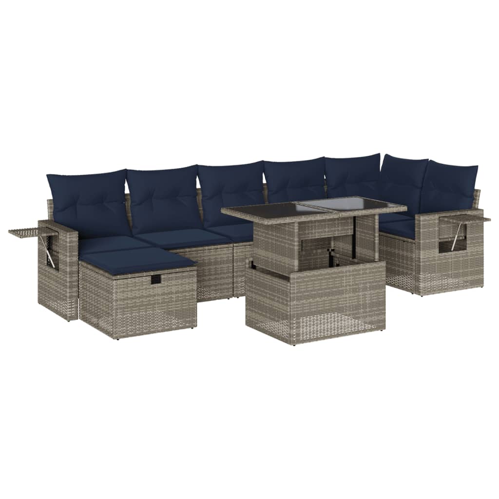 8-delige tuinbankset met kussens, grijs polyrotan is nu te koop bij PeponiXL, paradijselijk wonen!