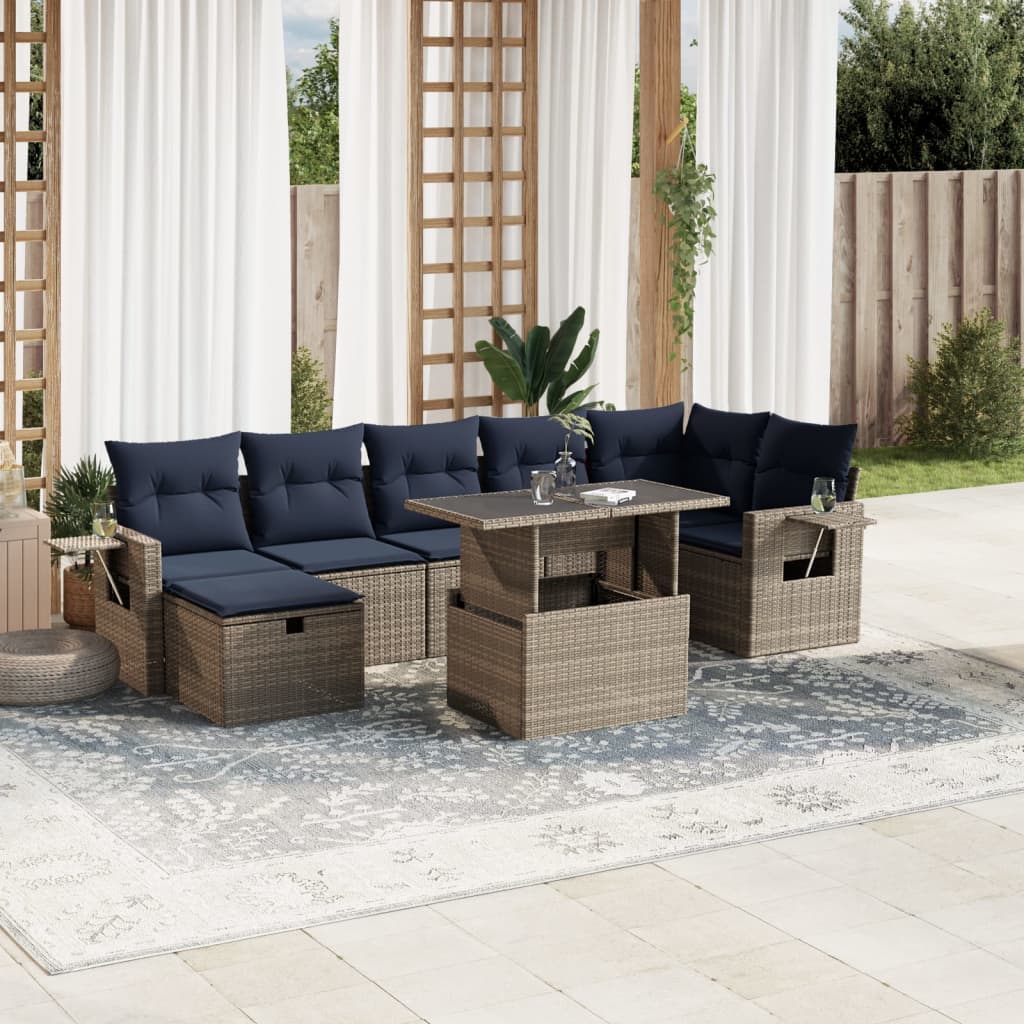 8-delige tuinbankset met kussens, grijs polyrotan is nu te koop bij PeponiXL, paradijselijk wonen!