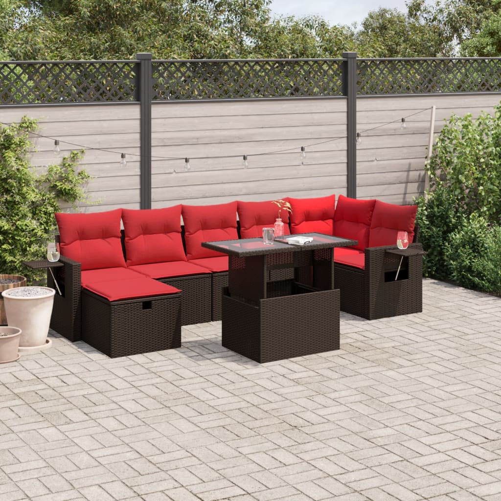 8-delige tuinbankset met kussens, bruin polyrotan is nu te koop bij PeponiXL, paradijselijk wonen!