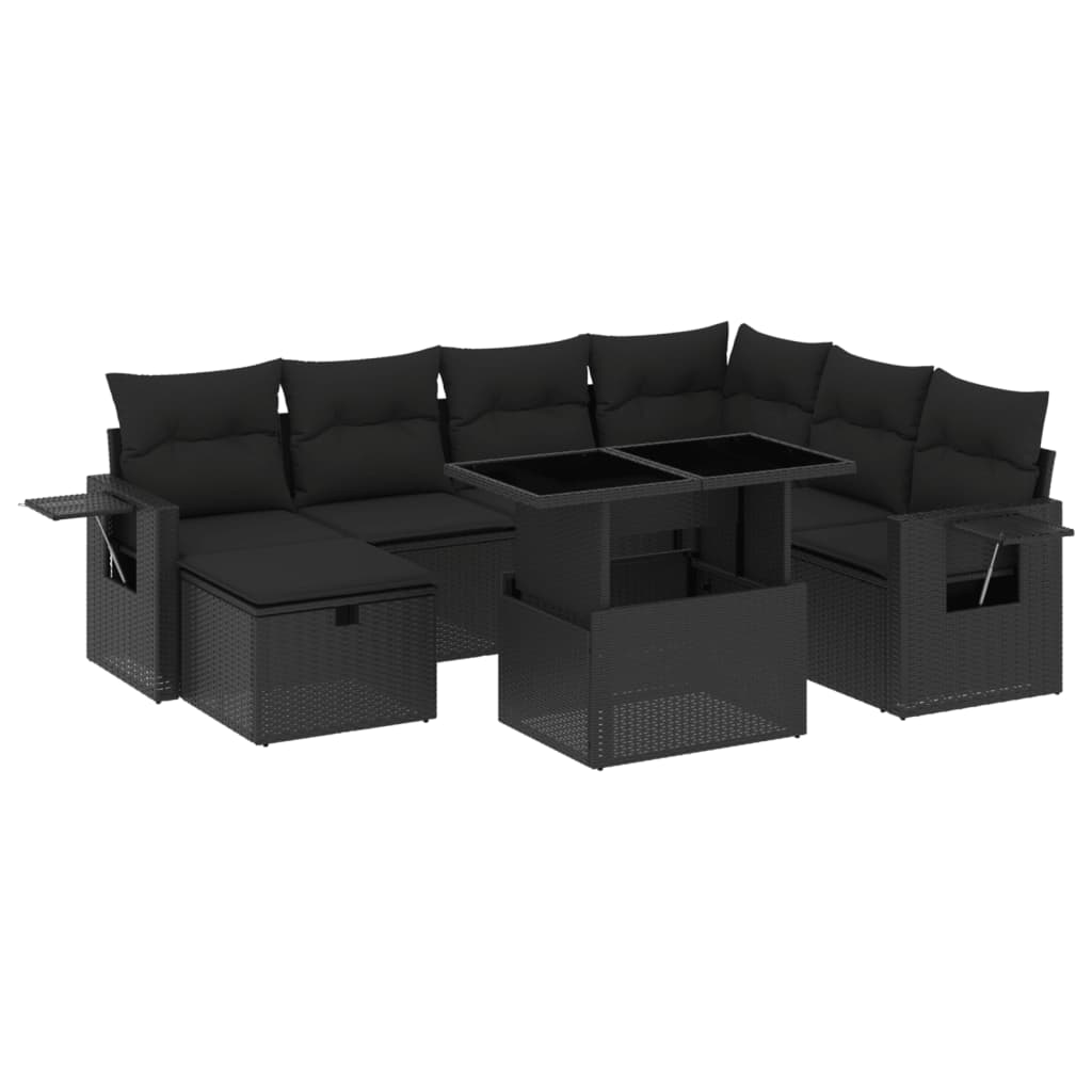 8-delige Loungeset met kussens poly rattan zwart is nu te koop bij PeponiXL, paradijselijk wonen!