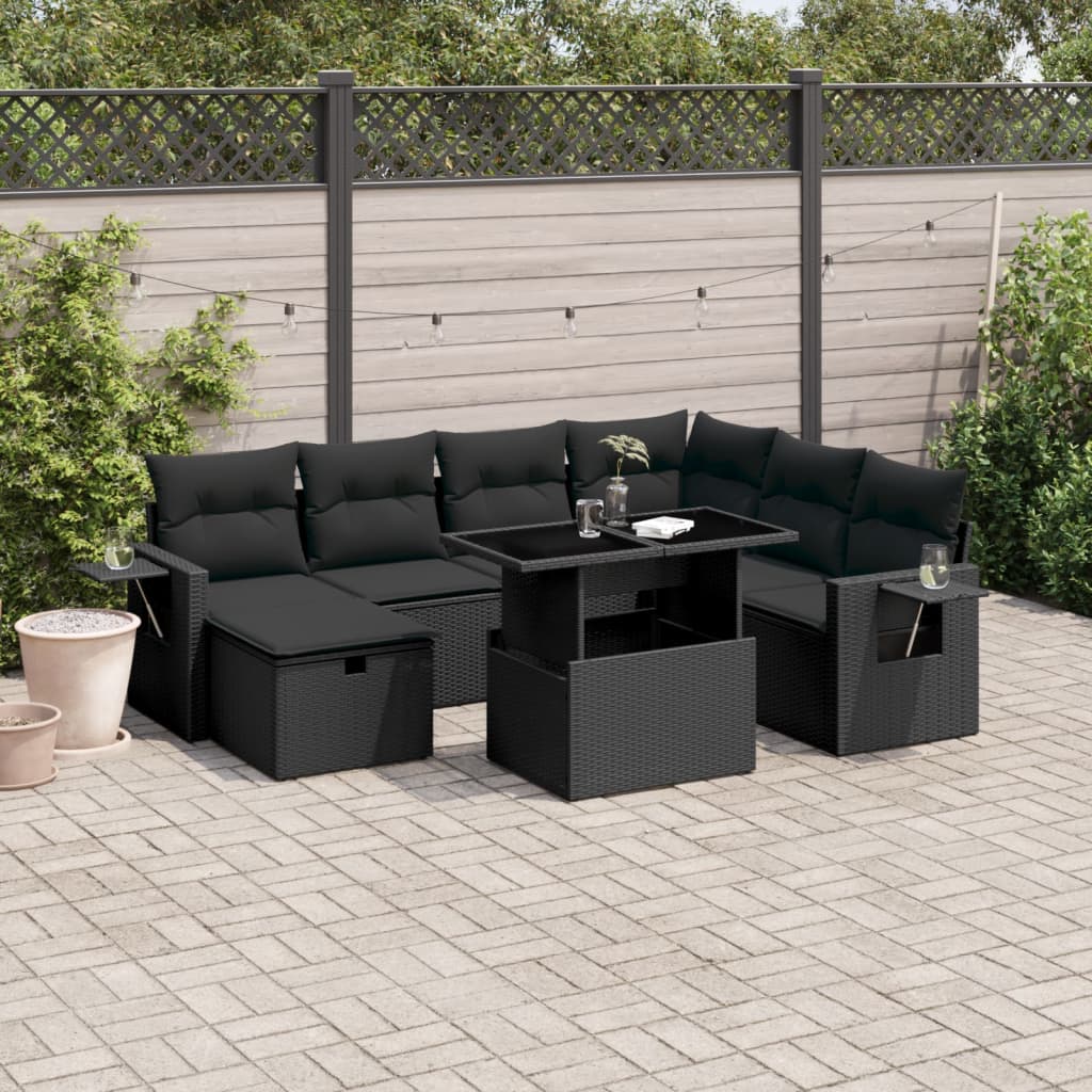 8-delige Loungeset met kussens poly rattan zwart is nu te koop bij PeponiXL, paradijselijk wonen!