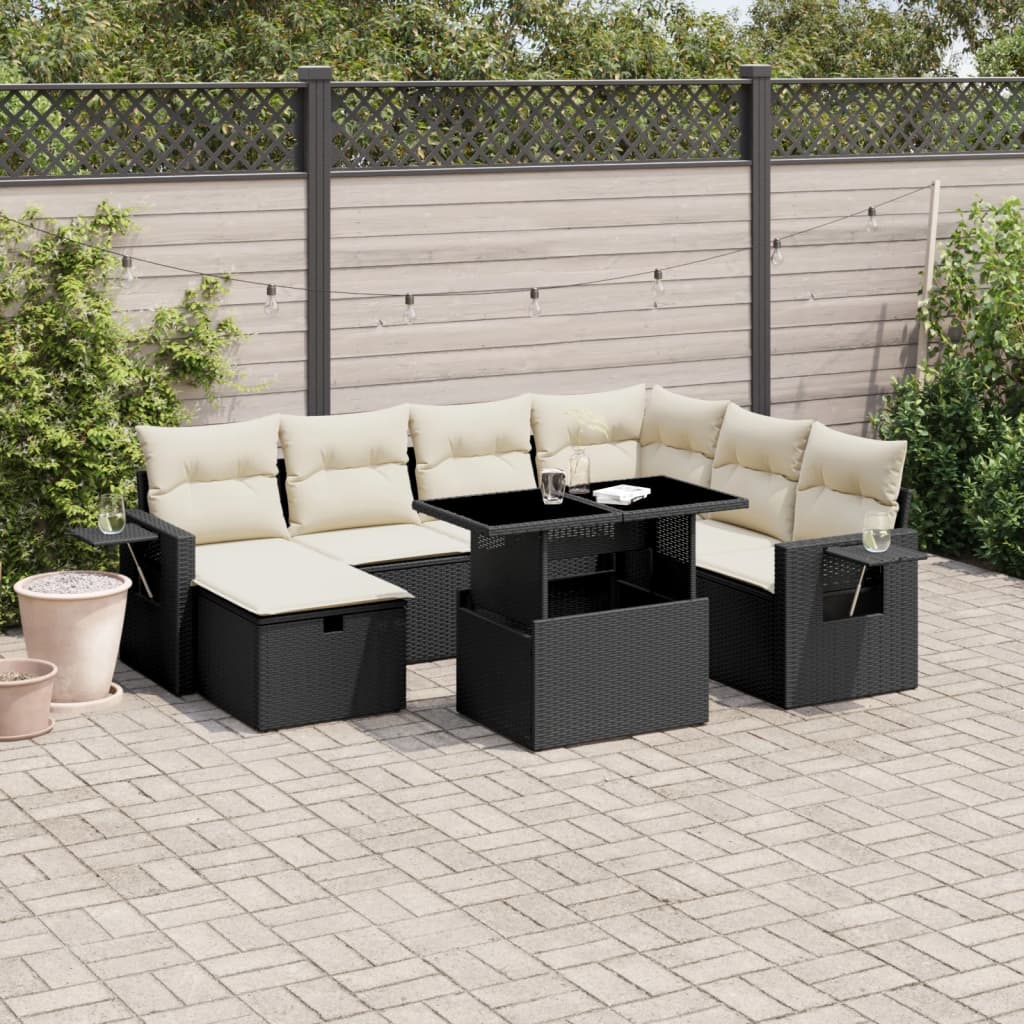 8-delige Loungeset met kussens poly rattan zwart is nu te koop bij PeponiXL, paradijselijk wonen!